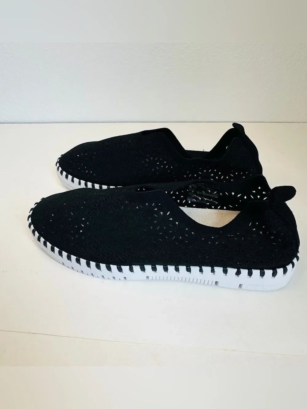 Project Cloud Black Suede Leather Lazer Cut Slip on Shoes